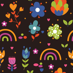 Seamless pattern of cute cartoon floral illustration