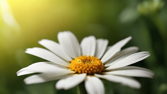 macro shot of a daisy with a yellow center and white petals.