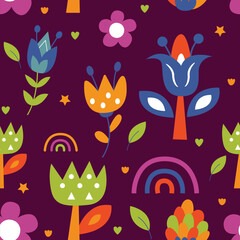 Seamless pattern of cute cartoon floral illustration