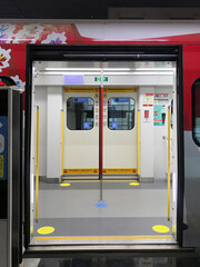 Jakarta, Indonesia - May 31st 2022 - The train door is open to wait for passengers to enter the train carriage