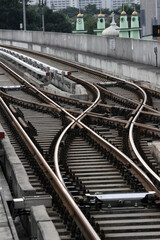 Fototapeta premium The complex branching of the train tracks turned out to be very interesting to observe