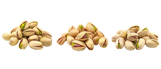 Pile of pistachios in shells isolated on transparent background