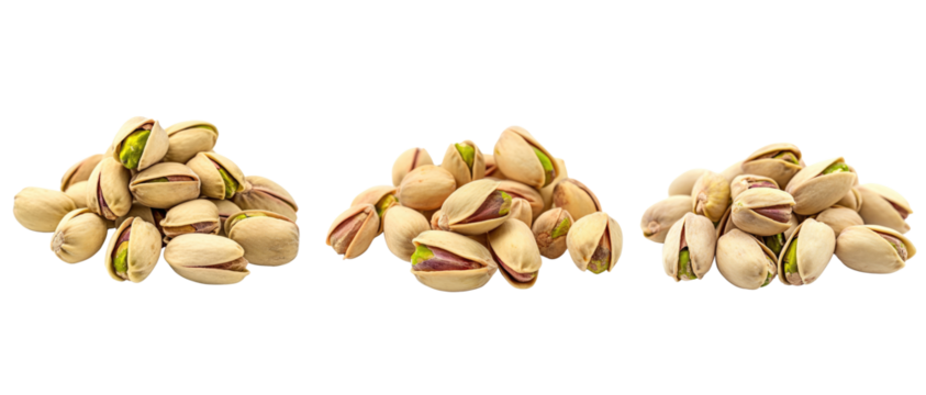 Pile of pistachios in shells isolated on transparent background