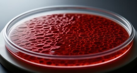  Vibrant red liquid in a petri dish, ready for scientific exploration