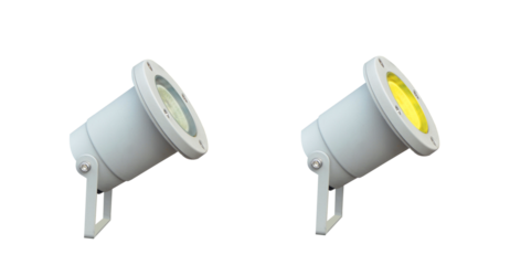 Lighting spotlight LED used outdoors resistant to weather conditions on isolated transparent background