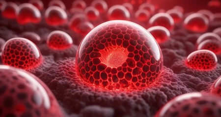  Glowing red orbs in a dark, textured environment