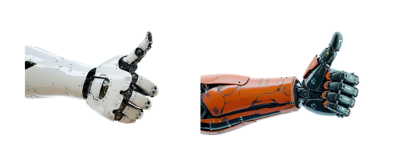 Robot hand giving thumbs up Isolated on transparent background