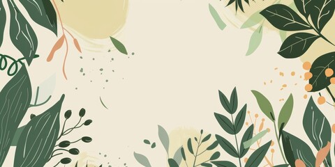 Eco-friendly abstract banner with a mix of botanical illustrations and pastel brush strokes creating an inviting natural backdrop.