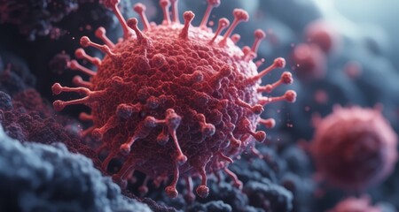 Naklejka na ściany i meble A close-up view of a virus particle, a microscopic menace