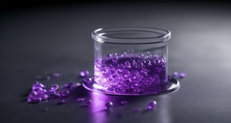  Purple spheres in a glass jar, perfect for a product display or advertisement