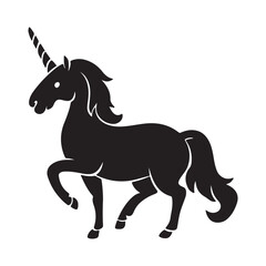 Black silhouette of a Unicorn horse with thick outline side view isolated View