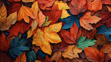 Autumn leaves in a variety of rich hues. - obrazy, fototapety, plakaty