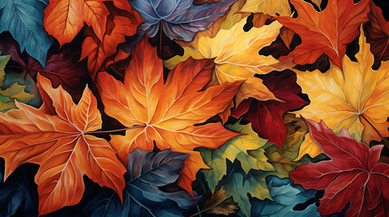 Autumn leaves in a variety of rich hues.