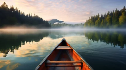 Tuinposter A canoe drifting on a calm river. © Muhammad