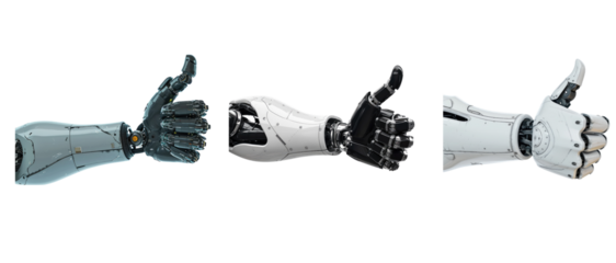 Robot hand giving thumbs up Isolated on transparent background