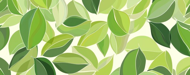 Stylized leaf mosaic in various shades of green, creating a dense and vibrant tapestry of foliage for a natural-themed backdrop.