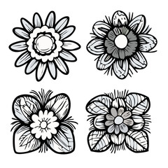 Fototapeta na wymiar Vector Illustration of Single Flower Doodles Drawing: Spring Flower Outline Set including Rose, Sunflower, Daisy, Hibiscus, Peony, Camellia, Morning Glory, etc., Image, Illustrative