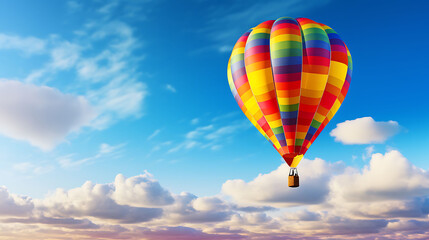 Fototapeta na wymiar A colorful hot air balloon against a blue sky.