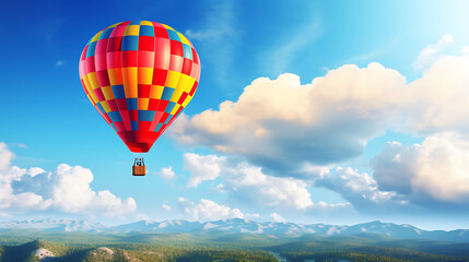 Fototapeta na wymiar A colorful hot air balloon against a blue sky.
