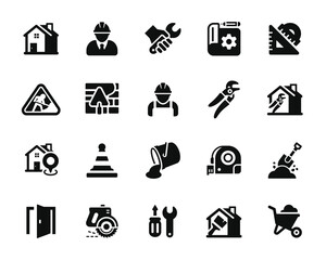 Construction icon set isolated on transparent background