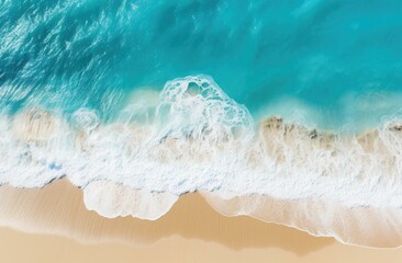 An aerial view of the ocean and sand. Generative AI.