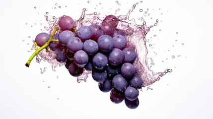 grapes splashing into water, isolated on a white background