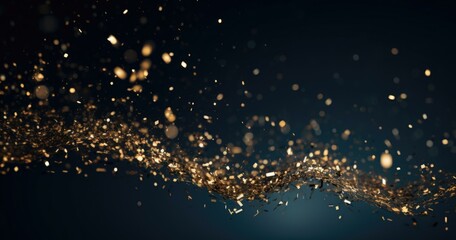 Gold dust particles on black background. Generative AI.