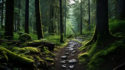 Foto op Canvas A hiking trail leading through a dense forest. © Muhammad