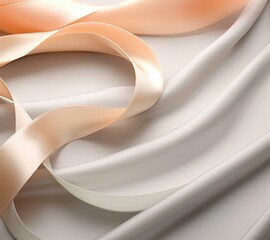 A white and pink satin ribbon on a white background. Generative AI.