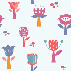 Seamless pattern of cute cartoon floral illustration