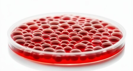  Red spherical beads in a circular pattern on a transparent surface