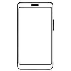 Close up doodle modern smart phone mockup. Continuous black single lines drawing art icon. blank screen transparent background vector