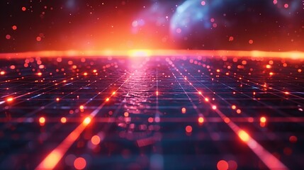 Obraz premium Beautiful futuristic lights and reflections with grid background.