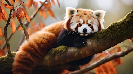 Fotobehang A red panda lounging in a tree. © Muhammad