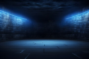 neon blue dark tunnel background - obrazy, fototapety, plakaty