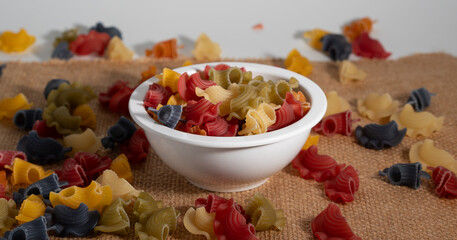 Colorful dry Italian Ortolana Creste di Gallo pasta cooking ingredient