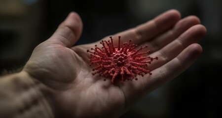  Hand delicately holding a vibrant red coral-like object
