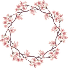 Obraz na płótnie Canvas 桜の丸型ベクターフレーム02（水彩風）