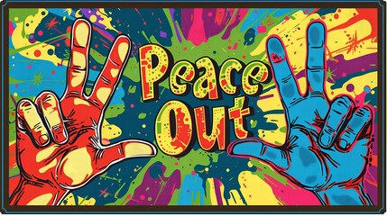A Vibrant background with the word " Peace Out "  on Abstract Graffiti pop style Typography commercial Background