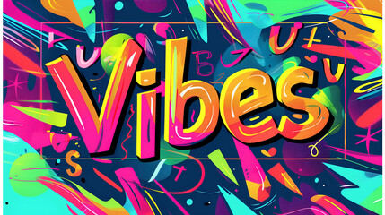 A Vibrant background with the word " Vibes "  on Abstract Graffiti pop style Typography commercial Background