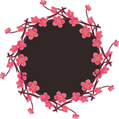 黒色の梅の花丸型ベクターフレーム（水彩風）