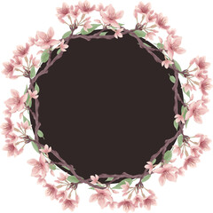 黒色の葉桜の丸型ベクターフレーム01（水彩風）