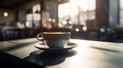 close up of a coffee cup on a table in a cafe