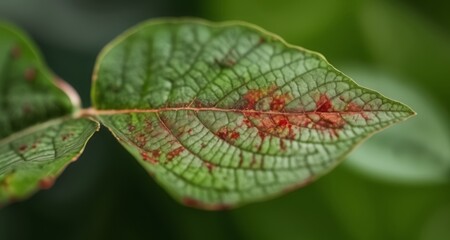  Nature's vibrant palette - A close-up of a leaf with striking red spots