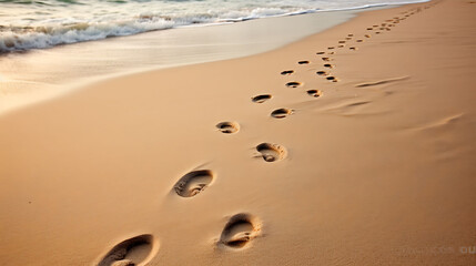 A trail of footprints in the sand.