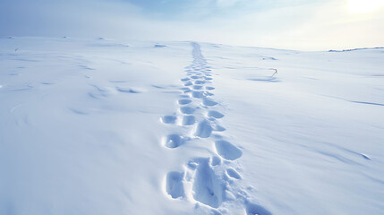 Fototapeta na wymiar A trail of footprints in the snow.