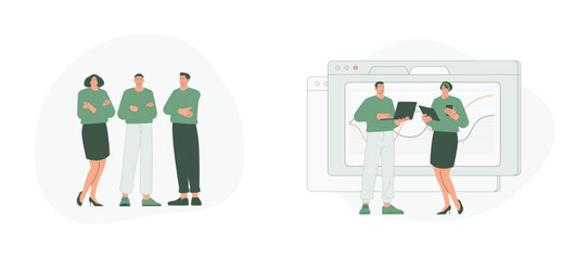 Organization and Working Together. Flat Cartoon Vector Illustration. Vector illustration, suitable for web landing page, ui, mobile app.