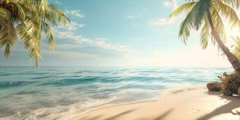 Beach with tropical palm trees sea and sky