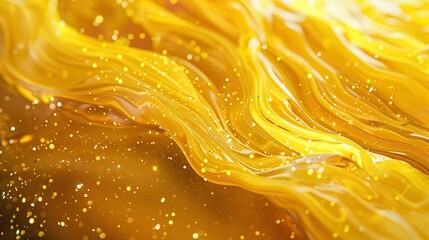 A bright liquid yellow backdrop a glittery yellow product background with space for text, Generative AI.
