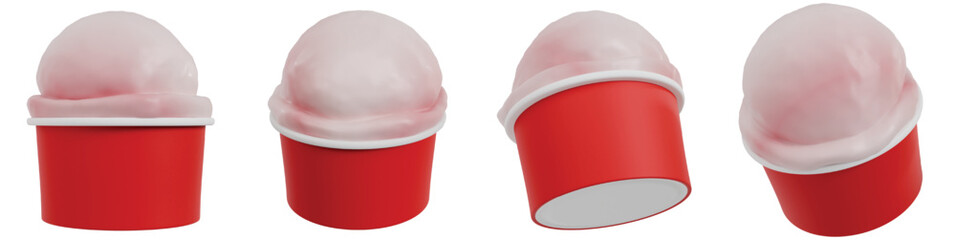 3D Set of Isolated Strawberry Ice Cream